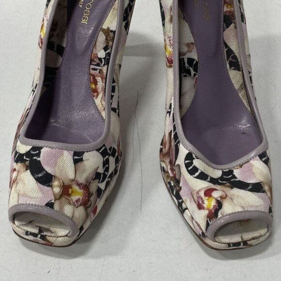Sergio Rossi Multicolor Floral Print Peep-Toe Heels | Size 38½ (US 7.5) - Picture 5 of 9